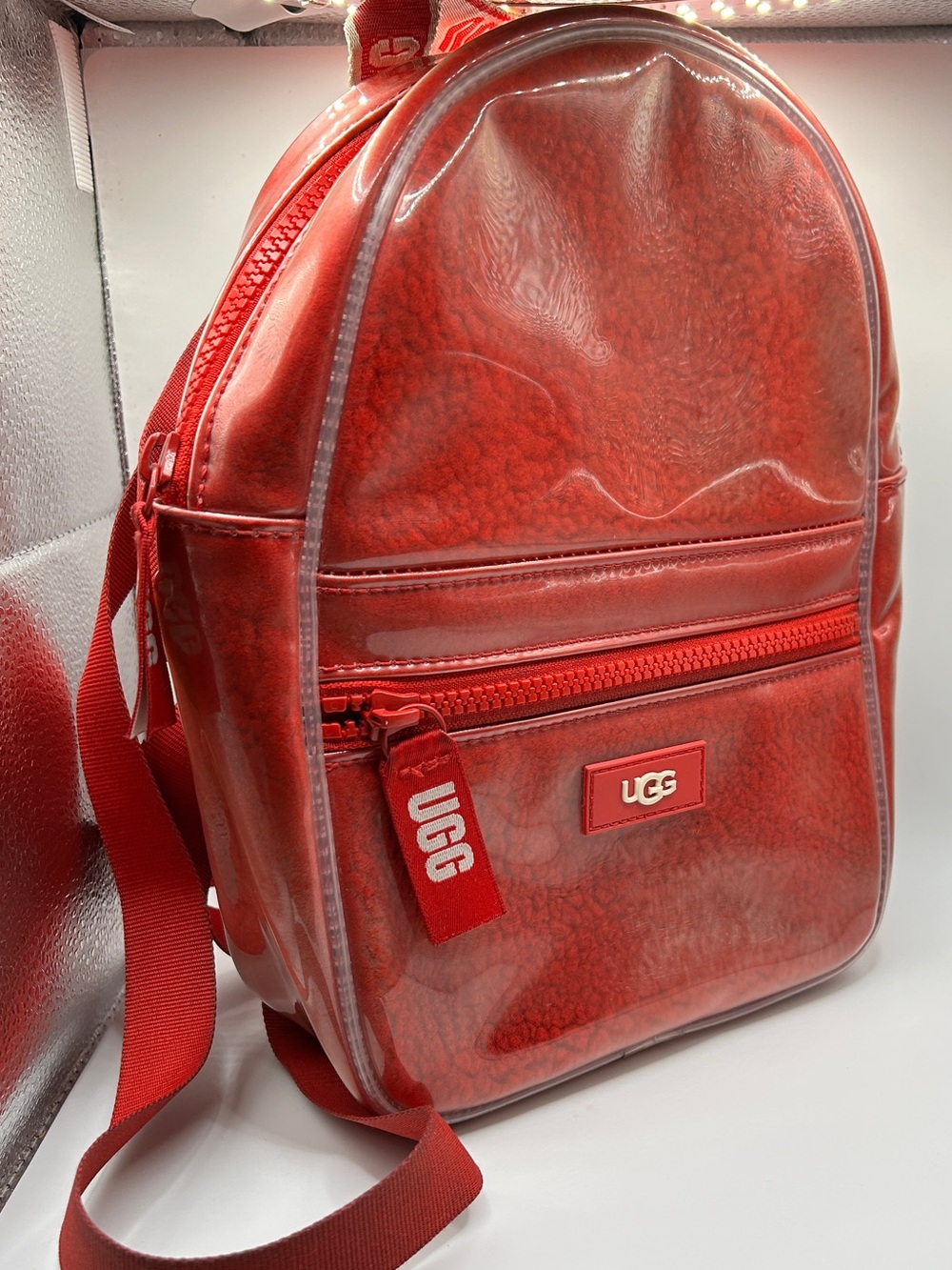 UGG Dannie II Red Clear Mini Backpack with Front Zip Pocket Discontinued GC
